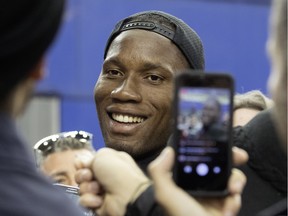 Montreal Impact player Didier Drogba speaks to the media in Montreal on Thursday March 3, 2016.
