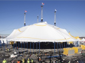 The big top tent for the Cirque du Soleil Luzia show after being hoisted on its ribs, in the Old Port of Montreal on Thursday March 3, 2016.