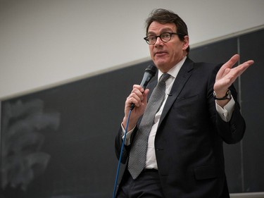 Parti Quebecois leader Pierre Karl Péladeau speaks to students during an event organized for sovereignty week at the Universite de Montreal in Montreal Monday, March 7, 2016.