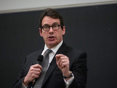 Parti Quebecois leader Pierre Karl Péladeau speaks to students during an event organized for sovereignty week at the Universite de Montreal in Montreal on Monday, March 7, 2016.