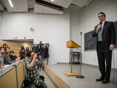 Parti Quebecois leader Pierre Karl Péladeau speaks to students during an event organized for sovereignty week at the Universite de Montreal in Montreal on Monday, March 7, 2016.