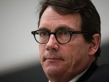 Parti Quebecois leader Pierre Karl Péladeau looks on as he listens to a question from students during an event organized for sovereignty week at the Universite de Montreal in Montreal on Monday, March 7, 2016.