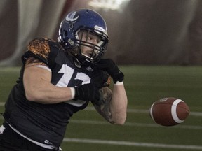 Nicholas Narbonne Bourque, University of Montreal, during drills at the CFL's eastern regional combine at Concordia university in Montreal on Wednesday March 9, 2016.