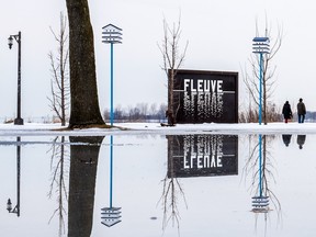 The artwork Regard Sur Le Fleuve by Lisette Lemieux on Lac Saint-Louis in Lachine., March 9, 2016.