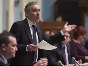 Quebec Opposition finance critic Nicolas Marceau questions the government over the federal budget speech, March 23, 2016, at the legislature in Quebec City.