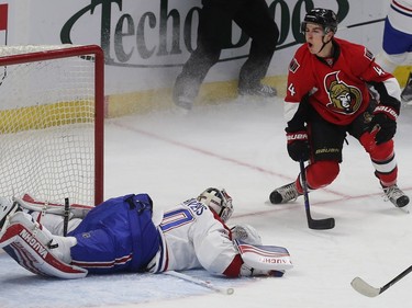 The Ottawa Senators took on the Montreal Canadiens at the Canadian Tire Centre in Ottawa Ontario Saturday March 19, 2016.  Senators Jean-Gabriel Pageau gets a short handed goal against Canadiens Ben Scrivens during first period action in Ottawa.
