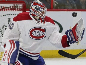 Canadiens goalie Ben Scrivens makes a save  in Ottawa on Saturday, March 19, 2016.