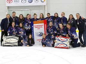 Pierrefonds-DDO Lynx Cadette A-level squad won the provincial championships in Boucherville on March 20.  The team includes (starting from front row, L-R):
1st row: Lauren Zwalsky, Nadia Broster
2nd row: Gabrielle Shaw, Megan MacNab, Sabrina Plouffe, Haylee Conroy, Gabrielle St-Martin
3rd row: Phil Haber, Pat Conroy, Sara Cholmsky, Samantha Arella, Melissa Haber, Michèle Laflamme Mona Sajjadi, Victoria Kwok, Emma Shaw, Debbie Mackay, Mike Shaw.