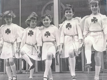 Girls doing an Irish dance at the 1969 St. Patrick's parade in Montreal.