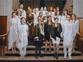 Actors modelling creations by acclaimed international jewellers pose with key event organizers at the recent MMFA BIJOUX=ART Benefit Event. Bottom row, from left: actor Mylène St-Sauveur, event founder, honouree Anna Mendel, committee president Lucie Bouthillette, MMFA foundation director Danielle Champagne, and actors Aliocha Schneider and Macha Grenon. Second row: Actors Christine Beaulieu and Marie-Thérèse Fortin, stylist Azamit, creative director Pascale Bussières, designer Denis Gagnon, actors Nathalie Doummar and Geneviève Brouillette. Top row: actor Vincent Leclerc, musician Pascale Racine, actors Kim Lambert, Louise Latraverse, Caroline Dhavernas, François Papineau, Ayana O'Shun and Chantal Fontaine and musician Éric West-Millette.