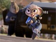 This image released by Disney shows Judy Hopps, voiced by Ginnifer Goodwin, in a scene from the animated film, "Zootopia." (Disney via AP)