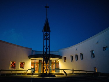 A view of the Sainte-Madeleine de Havre-aux-Maisons as it held a special mass to commemorate the victims of the March 29 airplane crash in Les Iles de la Madeleine on Tuesday, April 5, 2016.