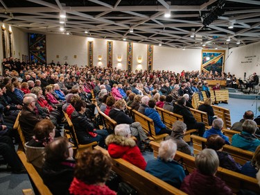Hundreds of people fill the Sainte-Madeleine de Havre-aux-Maisons church for a special mass to commemorate the victims of the March 29 airplane crash in Les Iles de la Madeleine on Tuesday, April 5, 2016.