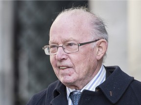 Former Quebec Premier Bernard Landry attends the funeral of Bernard Lamarre at Mary Queen of the World Cathedral following in Montreal, Friday, April 15, 2016.