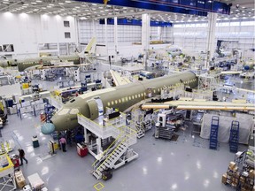 Bombardier's CS100 assembly line is seen at the company's plant Friday, December 18, 2015 in Mirabel, Que.