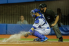 Toronto Blue Jays catcher Russell Martin misses a catch during the first inning of their exhibition game against the Boston Red Sox at the Olympic Stadium in Montreal on Friday, April 1, 2016.