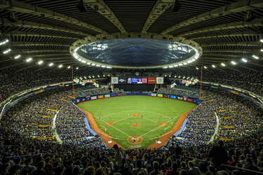 An overall view of the Olympic Stadium during the second inning of the exhibition match between the Toronto Blue Jays and the Boston Red Sox in Montreal on Friday, April 1, 2016.