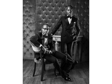 Dexter, left, and Byron Peart  pose in the Canadian Arts & Fashion Awards studio during the Toronto gala, April 15, 2016.