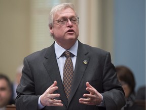 Quebec Health Minister Gaétan Barrette responds to the Opposition during question period Thursday, April 14, 2016 at the legislature in Quebec City.