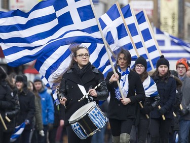 Members of the Greek community participate in the Greek Independence Day parade in Montreal, Sunday, April 3, 2016.