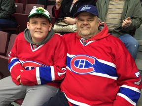 Longtime St. John's IceCaps season-ticket holder Wally Read and his 13-year-old son Daniel wear matching Habs jerseys with Subban on the back at IceCaps game on Saturday, April 16 in St. John's.