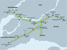 Map of new electric train system proposed for Montreal area by the Quebec government in April 2016. The plan is to have the system running by 2020.