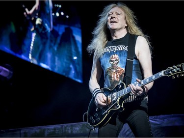 Janick Gers performs with Iron Maiden at the Bell Centre on Friday April 1, 2016, in Montreal.