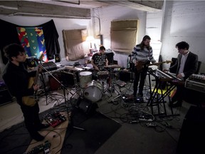 The Suuns rehearsing at their studio: from left, Ben Shemie, Liam O’Neill, Joe Yarmush and Max Henry.