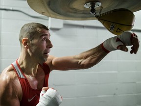 Montreal boxer Lucian Bute takes part in a training session at the Grant Brothers Boxing gym in Montreal on Thursday, April 14, 2016. Bute will be facing Badou Jack in Washington on April 30.