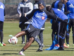 Didier Drogba, practising in Montreal on April 15, 2016, has played only 20 minutes this season, but he's expected to give the team an offensive boost against the Fire.