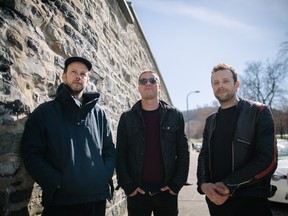 A sense of fun fills Plants and Animals' fourth album, from the writing to the instrumentation. “Anything makes a sound if you hit it hard enough,” says Matthew Woodley, left, with Warren Spicer and Nic Basque.