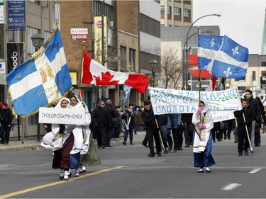 Participants in the annual Greek independence Day parade braved the cold on Sunday, April 3, 2016, on Jean-Talon Blvd. in Montreal.