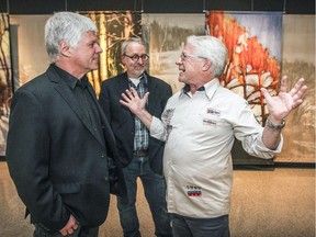 Their love of trees bolstered their friendship and led to the Three for Trees exhibit at the Botanical Garden: from left, Alain Massicotte, biologist  Michel Leboeuf and cardiologist François Reeves at the Frédéric Back Tree Pavilion.