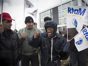 Taxi drivers staged a protest against Uber at the Technoparc St-Laurent in  Montreal on Friday April 8, 2016.
