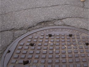 Most of the city's manhole covers are done in a "motif" of rusted, salt-encrusted iron, with decorative words like "Montreal conduits." The usual "design" is a bewildering array of small metal bumps, with spaces between them that create an effect closely resembling a maze.