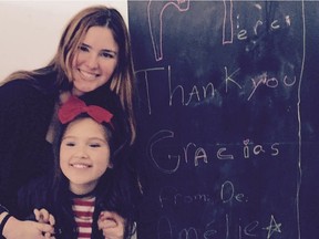 Ninoska Enriquez, left, with daughter Amélie Andreani, who turned 9 in April and, in lieu of gifts, asked friends and family to contribute to Action Réfugiés Montrêal.