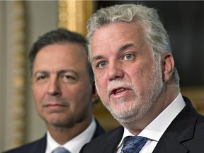 Liberal leader Philippe Couillard (right) may be taking the heat for what has been dubbed L'Affaire Hamad. But even though allegations against Liberal MNA Sam Hamad (left) may increase public dissatisfaction with the Couillard government
