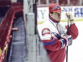 Coach Jacques Demers watches Canadiens practice at the Forum  on March 9, 1995.
