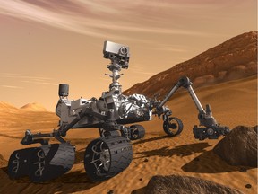 This artist concept shows NASA's Mars Science Laboratory Curiosity rover in 2011.