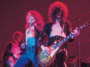 Undated photo of Led Zeppelin, from left: John Paul Jones, Robert Plant, Jimmy Page. (Not shown: drummer John Bonham)