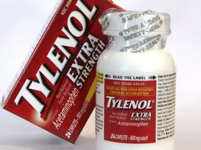 A bottle of Tylenol, which contains the ingredient acetaminophen. Health Canada is changing its guidelines for acetaminophen, based on concerns about the drug's capacity to cause severe liver injury.