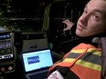 Champlain Bridge project engineer Dominic Lavigne conducts an overnight load-bearing and saftey test March 7, 2016. The test is done monthly.