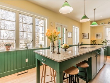 A view of the kitchen at 498 Lakeshore Rd. in Beaconsfield. (Photo by Liam Callou courtesy M Immobilier)