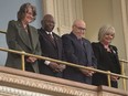 Arlette Cousture, from left, Oliver Jones, Pierre Lapointe and Lise Watier are presented to the National Assembly on Tuesday, May 10, 2016.