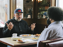 David McMillan in conversation with columnist Basem Boshra at the Greenspot Restaurant in Montreal.