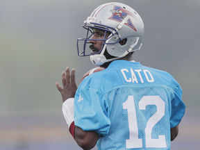 Quarterback Rakeem Cato takes part in the Montreal Alouettes training camp at Bishop's University in Lennoxville on Sunday, May 29, 2016.