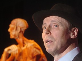 Creator of Body Worlds2 Dr.Gunther von Hagens answers questions about the exhibition at a press conference in the Montreal Science Centre Wednesday May 09 2007. The exhibit is an anatomical exhibition of real human skinless cadavers preserved in a process called plastination.