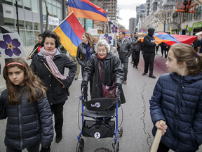 "I have so much pain in my heart, I walk," Anahid Voskericyan Kuyumcu says of the March for Humanity and Against Genocide. She was joined by her daughter Céline and granddaughters Sarine and Nazane Papakhian.