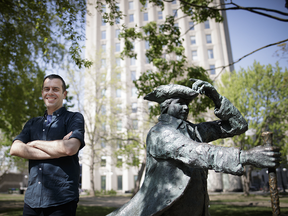 Paul Zanazanian, assistant professor Department of Integrated Studies in Education at McGill University, at the campus beside the statue of James McGill.