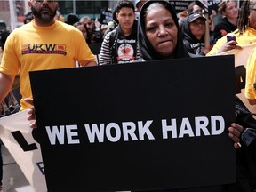 In New York City, low-wage workers, many in the fast-food industry, joined with supporters to demand a minimum wage of $15 a year ago.
